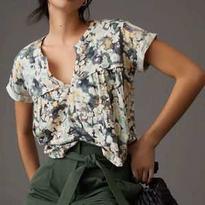 Anthropologie Floral Tie Dye Babydoll Henley Tee